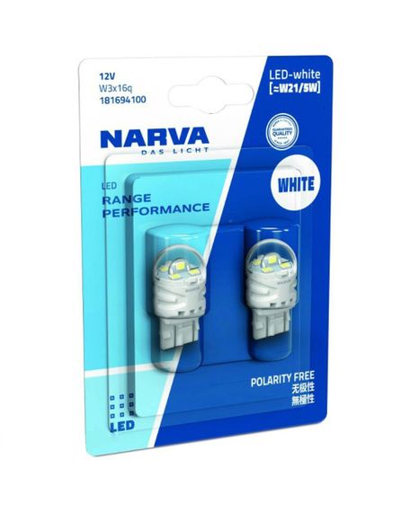 Комплект світлодіодних ламп Narva 18169B2 W21/5W LED Range Performance 12V W3x16d WHITE 6000K (2 шт) | Зображення 2