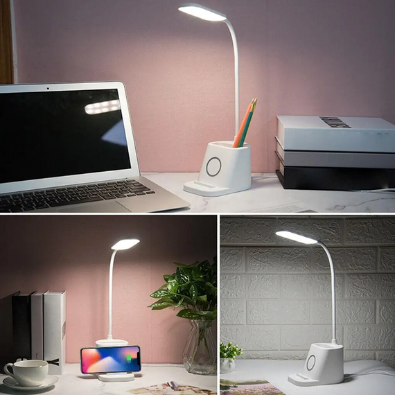 Розовая Аккумуляторная Настольная LED лампа Bionic Desk Lamp c USB выходом, органайзером и подставкой для смартфона | Зображення 6