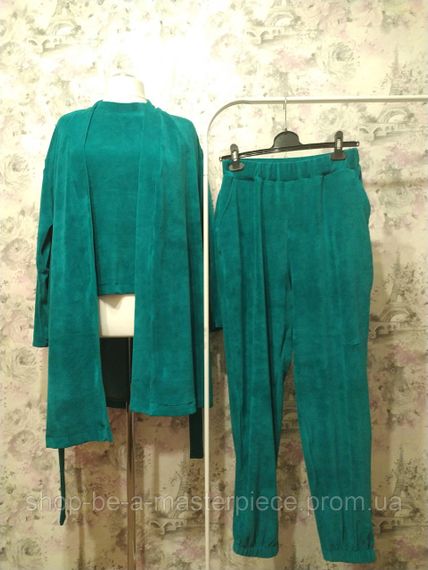 Жіночий велюровий домашній комплект трійка халат футболка штани м'ятний оксамитовий костюм піжама 42