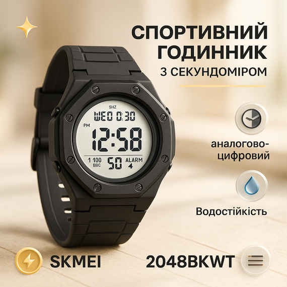 Стильний тактичний годинник для чоловіка SKMEI 2048BKWT, Годинник чоловічий спортивний з крокоміром WG-59