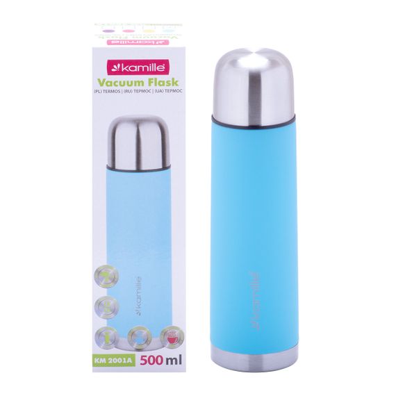 Термос блакитний 500ml з прогумованим покриттям