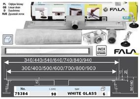 Трап для душа напольный WHITE GLASS Польша нержавейка 90 см FALA-75384