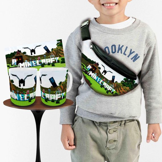 Набір: дитяча сумка-бананка+кружка Майнкрафт «Minecraft» 32х15см, бананка для хлопчика через плече на подарунок (00916)