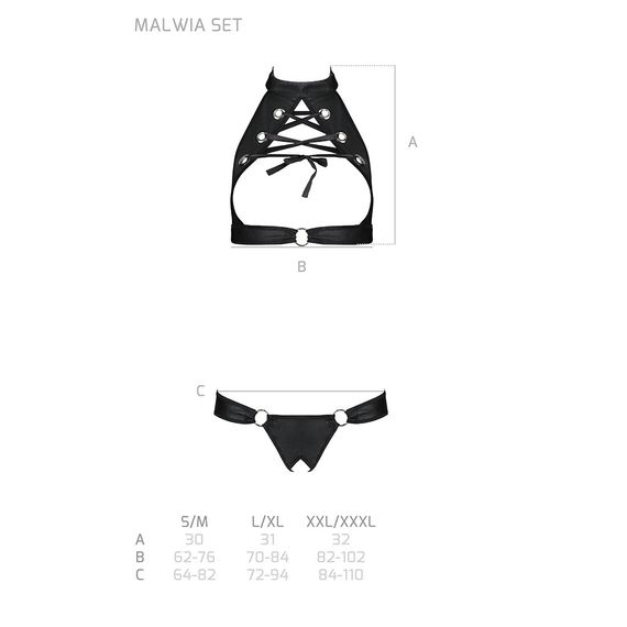 Комплект відкритий топ та трусики з екошкіри з люверсами Passion MALWIA SET with Open Bra L/XL black | Зображення 4