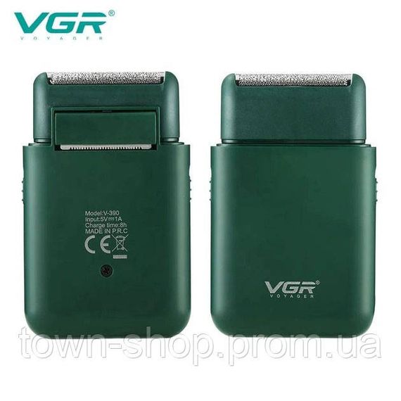 Аккумуляторная мужская мини электробритва VGR V-390 для бритья бороды и усов шейвер. Цвет: зеленый | Зображення 1