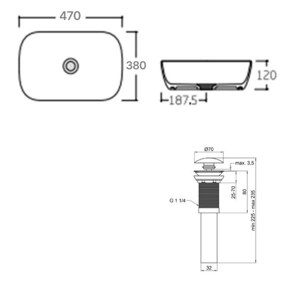 Комплект Qtap Aquarius: Раковина накладна прямокутна 470x380x120 мм White + Донний клапан PU02 (QT21112185WN47295) | Зображення 1