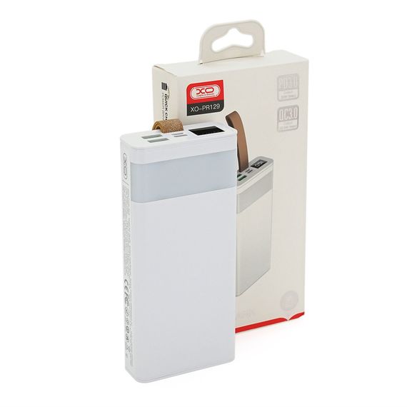PowerBank XO-PR129 20000mAh,flashlight,Input: (Micro,Type-C), Output:(2хUSB,Type-C), QC22.5W/PD20W, plastic, White | Зображення 1