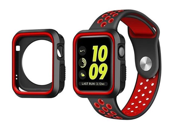 Силиконовый защитный корпус Primo для Apple Watch 38mm - Black / Red | Зображення 1