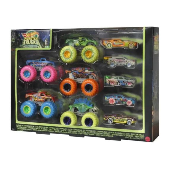 Hot Wheels Monster Trucks Glow in the Dark. Набір з 10 машинок і монстр-траків, що світяться в темряві, Хот Вілс | Зображення 3