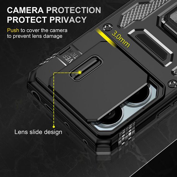 Ударостійкий чохол Camshield Army Ring для Xiaomi Redmi Note 13 Pro 4G / 14s / Poco M6 Pro 4G Чорний / Black | Зображення 1