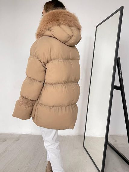 Пуховик з опушкою Cresh Puffer, карамель M-L | Зображення 3
