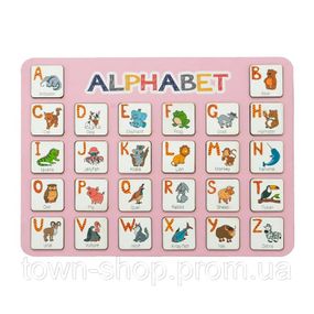 Деревянный алфавит-вкладыш английский "ALPHABET" розовый 29х39 см