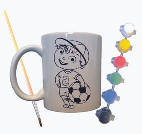 Набір для творчості кружка розмальовка "Хлопчик футболіст" 330 мл біла