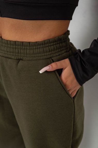 Спортивные штаны женские на флисе  -уценка, цвет хаки, 238R57828-U-8 | Зображення 4