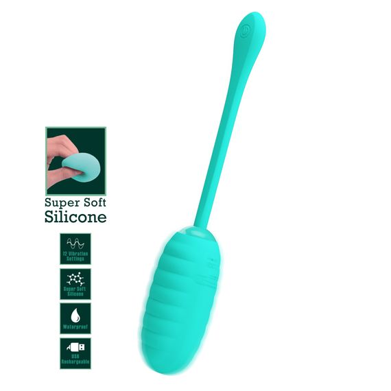 Віброяйце Pretty Love Kirk Super Soft Silicone, бірюзове | Зображення 1