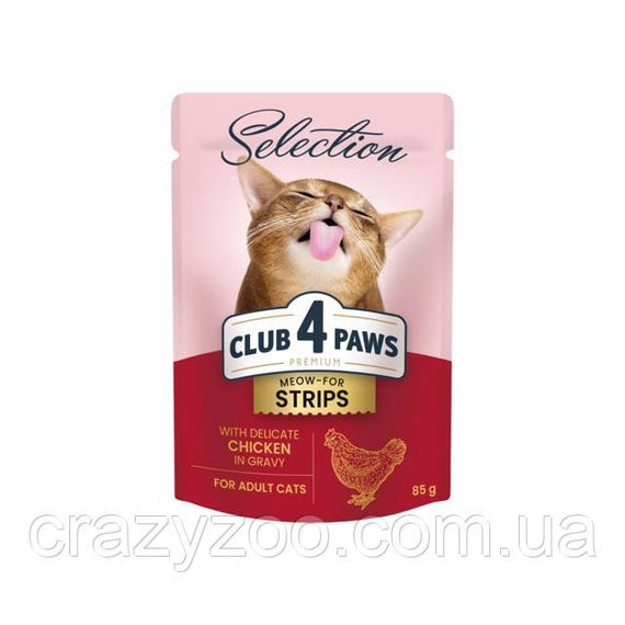 Влажный корм для котов Club 4 Paws Selection полоски с курицей в соусе 85 г B5631801