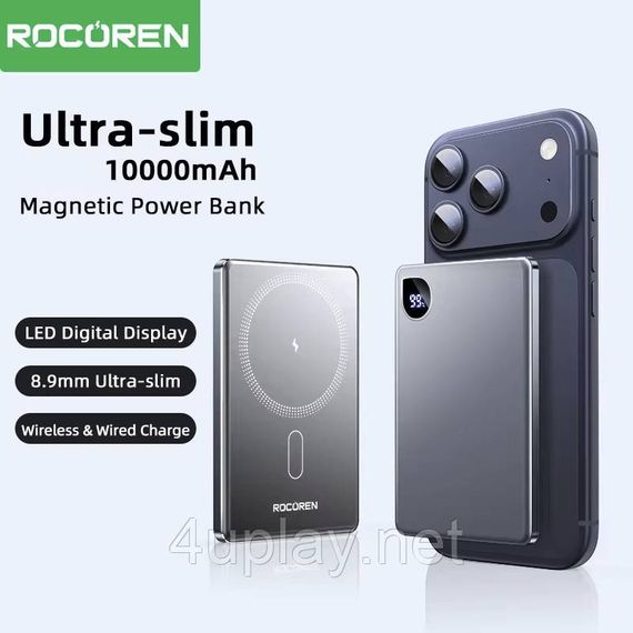Беспроводной магнитный повербанк Rocoren MagSafe Magnetic PowerBank 10000mAh 20W Grey | Зображення 1