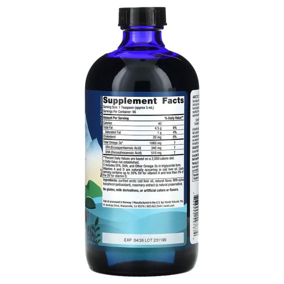 Риб&#039;ячий жир з печінки тріски (апельсин), Cod Liver Oil, Nordic Naturals, арктичний, 473 мл. | Зображення 1