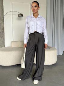 Женские широкие легкие штаны брюки палаццо со стрелками NA2012 цвет серый, размер 42/44