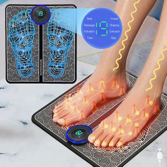 Умный USB массажёр для ног с EMS стимуляцией, 8 режимов массажа и 19 уровней интенсивности