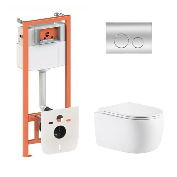 Готовое решение Qtap для ванной комнаты: подвесной унитаз Taurus Ultra Quiet 515×360×350 + комплект инсталляции Nest 4 в 1