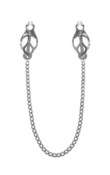 Затискачі для сосків з ланцюжком Feral Feelings - Clover nipple clamps, срібло/білий sexstyle