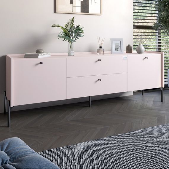 Тумба під телевізор з шухлядами LION Wood з чорними ніжками 180х50х40 см Рожевий (LION-043133)