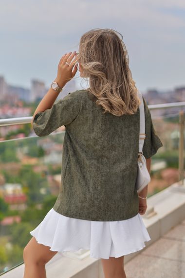 Жіноча вільна футболка Labubu варена тай дай колір хакі, розмір 50/52, GF05256 | Зображення 2