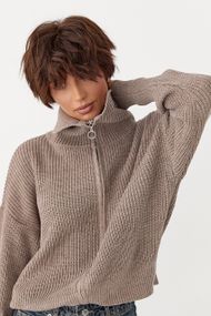 Укорочений кардиган на блискавці з довгим коміром - кавовий цвет, ONE SIZE (є розміри)