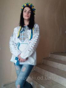 Сорочка женская ,белая, вышивка трехцветная или красная "полуботок" домотканная ткань