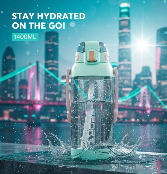 Бутылка TKK 1400 мл - Бирюзовая Tritan BPA-free, ударопрочная, спортивная с двойной системой переноски | Зображення 8