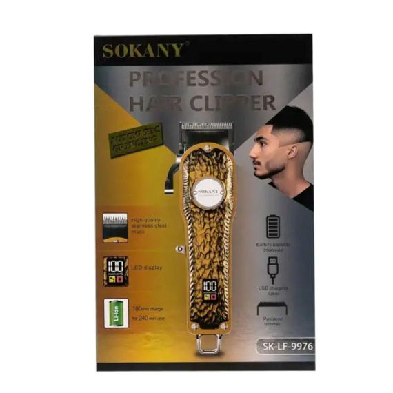 Машинка для стрижки Sokany SK-LF-9976 аккумуляторная с 4 насадками и USB золото | Зображення 5