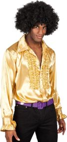 Чоловіча золота сорочка в стилі Диско 70-х L (50/52) блискуча з рюшами, ретро образ для карнавалу, Хелловіну, корпоративу