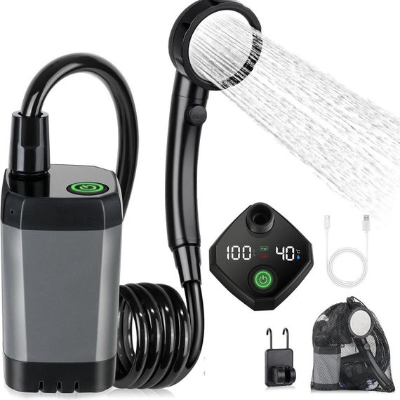 Портативний душ Spopal Pro Water Temp and Battery Level Indicator 6000mAh + bucket 20L (USB-C) Black