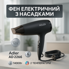 Фен для волосся складний Adler AD 2266 1400Вт з насадкою концентратором
