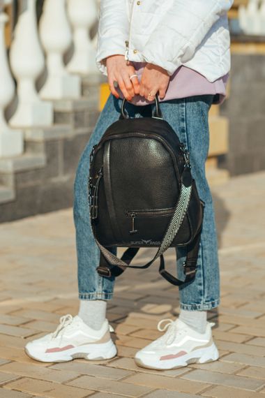 Жіночий шкіряний рюкзак міський чорний 73590 | Зображення 2