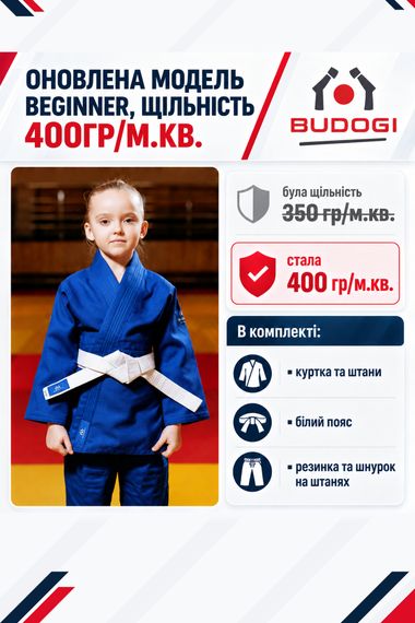 Синє кімоно для дівчат, дзюдо, TM BUDOGI серія BEGINNER - оновлена модель, 170 розмір, щільність 400 гр/м.кв.