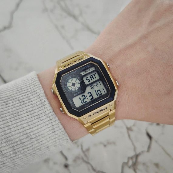 Мужские кварцевые спортивные наручные часы Skmei 1335 Gold | Зображення 1