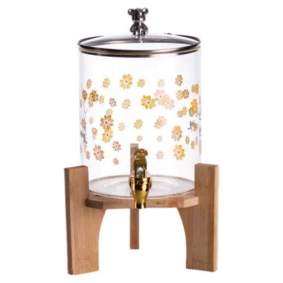 Лимонадница с краном на деревянной подставке 3.6 л стеклянная лимонадница диспенсер для напитков HP-34-17