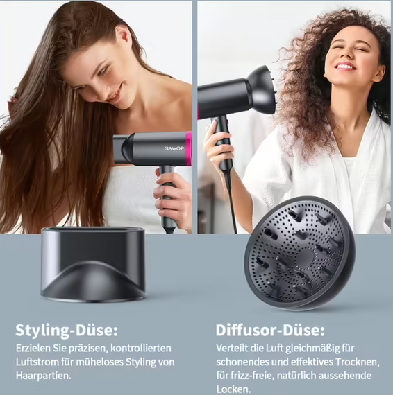 Фен із дифузором, фен Ion для кучерявого волосся, фен 1800 Вт із насадкою для швидкого висихання, салонний фен | Зображення 3