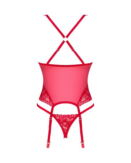 Прозорий корсет Obsessive Lacelove corset XL/2XL Red, мереживо, підв’язки для панчіх | Зображення 3