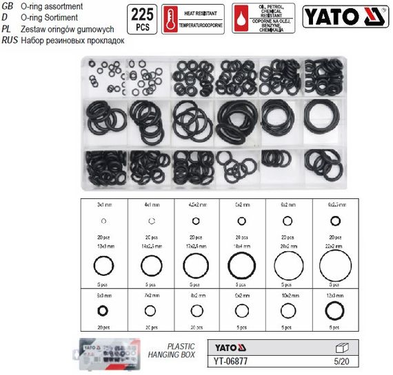 Набор прокладки резиновые 225 штук Польша YATO YT-06877 | Зображення 3