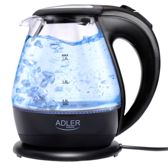 Електрочайник скляний Adler AD 1224 1,5 л, 2000 Вт, з підсвіткою