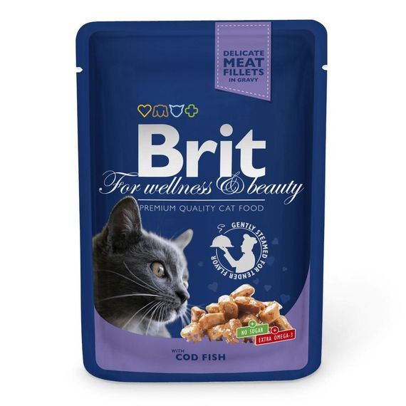 Корм Brit Premium Cod Fish вологий з тріскою в соусі для дорослих котів 100 гр