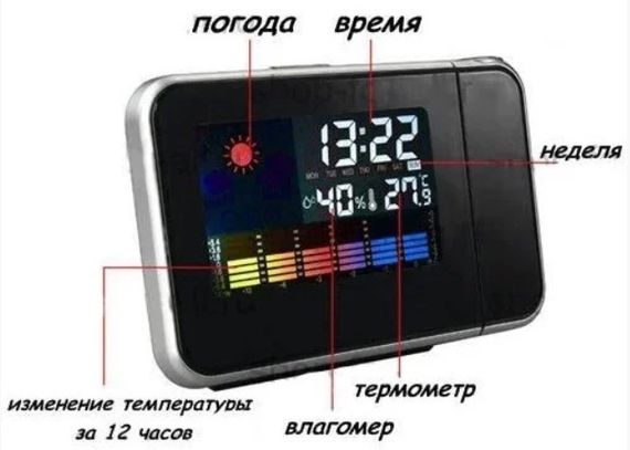 Часы / Метеостанция / Влагомер с проектором времени Color Screen Calendar | Зображення 4