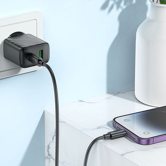 СЗУ Hoco CS23A Sunlight PD30W+QC3.0 (1USB-A/1C) + кабель Type-C to Lightning Black | Зображення 3