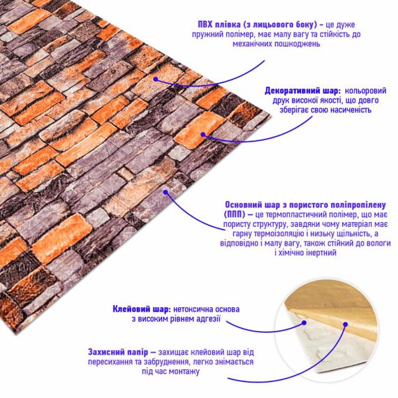 Самоклеющаяся 3D панель песчаник екатеринослав кирпич 3080х700х3мм SW-00001763 | Зображення 2