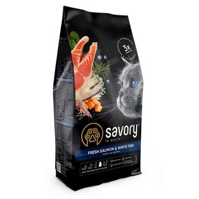 Корм сухий Savory Adult Cat Gourmand Fresh Salmon and White Fish для довгошерстих котів зі свіжим лососем і білою рибою 2 кг