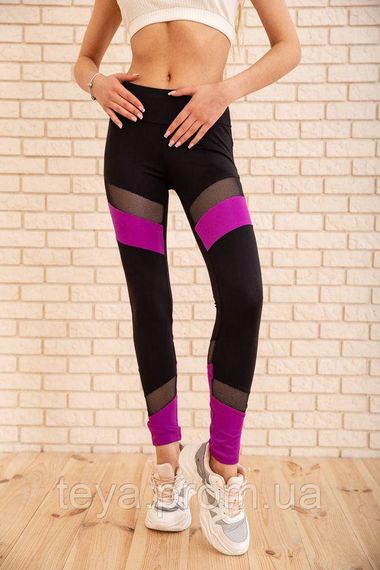 Женские леггинсы тайтсы цвет черный с сиреневым FA_000421 | Зображення 1