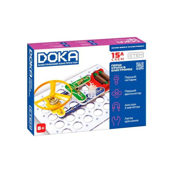 Электронный конструктор "Первые шаги в электронике" DOKA D70709 набор А, 15 схем, свет
